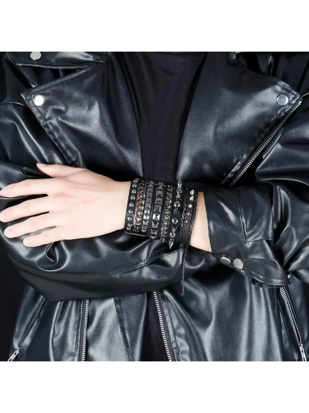 Retro Vintage Leather Punk Rock Cuff Bracelets Set for Men & Women - 80s Style